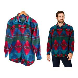 Vintage Woolrich Shirt Men XL Aztec Tribal Southwestern Flannel Blue Red Green